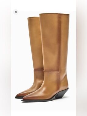 Brand new never worn .  Zara Heeled Leather Cowboy Boots Size 39 / US 8